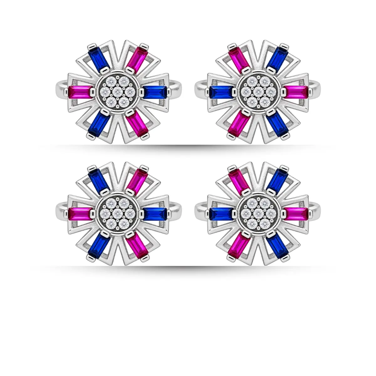 925 Sterling Silver A Toe Ring Pair Of 2 Floral Geometric Inspired For Women